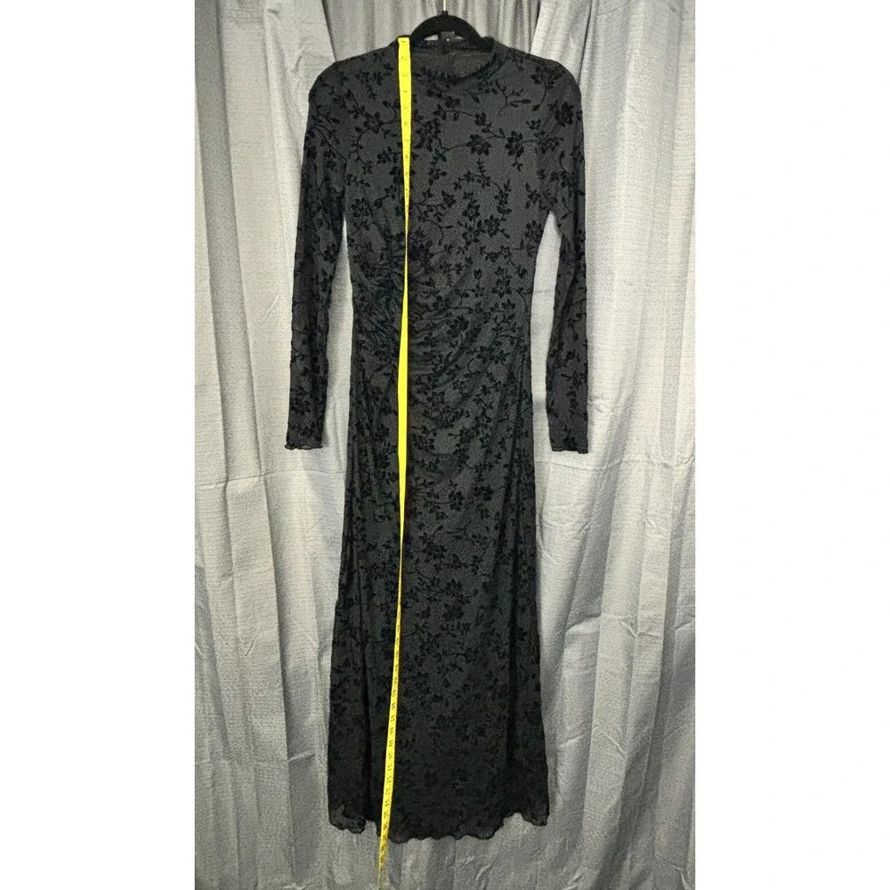 SHEIN‎ Velvet Burnout Sheer Overlay Maxi Dress Womens M Black Floral Whimsigoth - Picture 9 of 15
